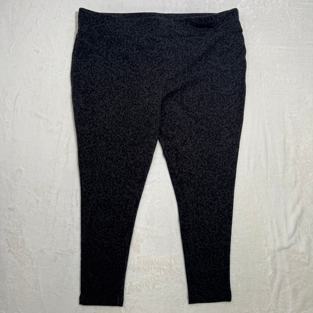 Terra & Sky Leggings Womens 4X Black Damask‎ Floral High Rise Cotton Stretch